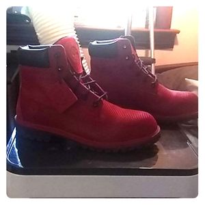MENS HELCORE TIMBERLAND BOOTS RED